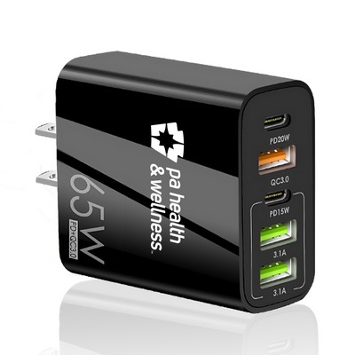 65w Gan Charger , 5-Port Wall Charger For iPhone and Android