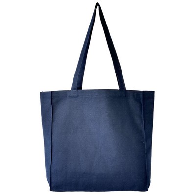Blank 10 oz Canvas Book Tote Bag | Reusable Gusseted Everyday Grocery Navy (13x14x4)