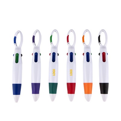 Retractable Four-Color Ballpoint Pen with Keychain Clip