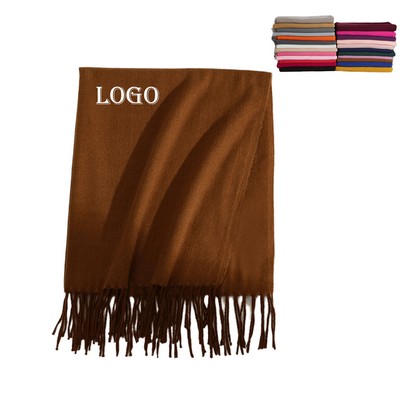 Winter Solid Shawl Scarf With Fringes