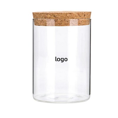 Straight Wall Glass Storage Jar with Natural Cork Lid for Tea Candy and Grains