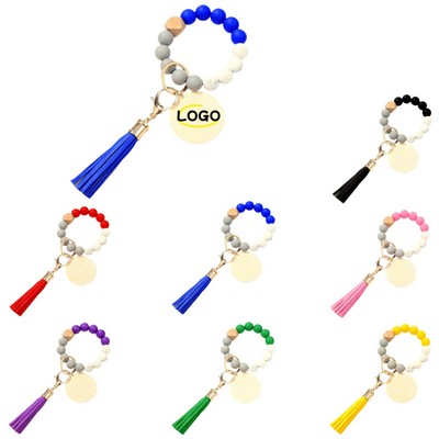 Silicone Key Bead Wood Bracelet Keychain