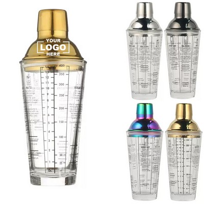 Glass Cocktail Shaker with Scale and Strainer Top