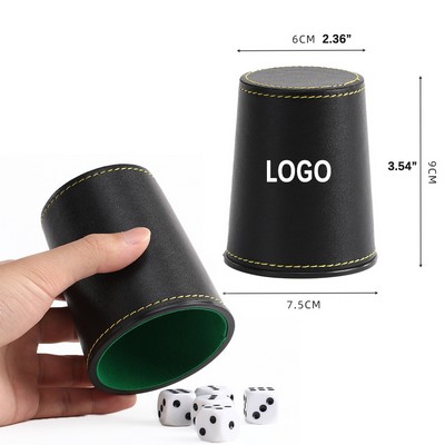 Vintage PP & Artificial Leather Dice Cup Set w/ 5 Dice