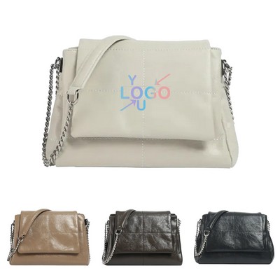 Leather Tote Bag with Chain Details