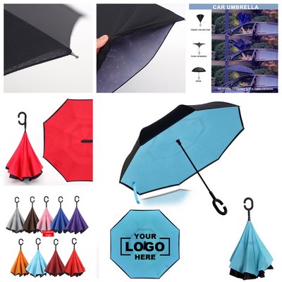 Windproof Inverted Umbrella with C-Shaped Handle