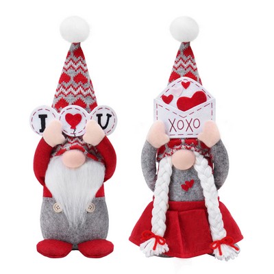 Valentine's Day "Hands-Up" Heart Gnome Rudolf Faceless Doll with Love Heart Romantic Decor
