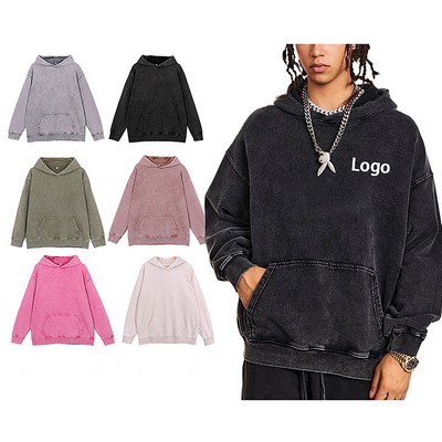 Vintage Washed Distressed Oversize Pullover Hoodie