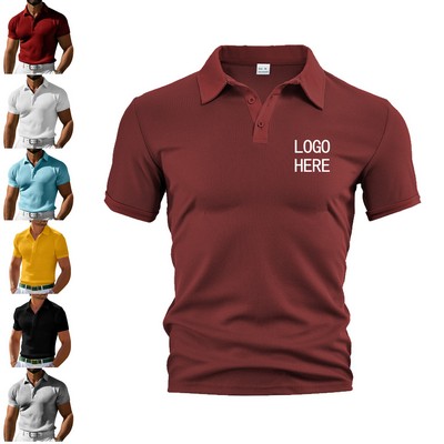 Button-Down Waffle-Knit Men's Performance Polo Shirt