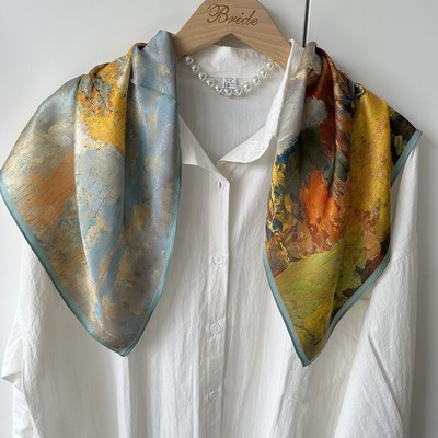 Custom 26.8" x 26.8" 100% Mulberry Silk Head Scarf Silk Satin Hair Wrap