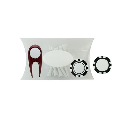 Clear Pillow Pack Golf Gift Set - Divot Tool, Poker Chip & Tees