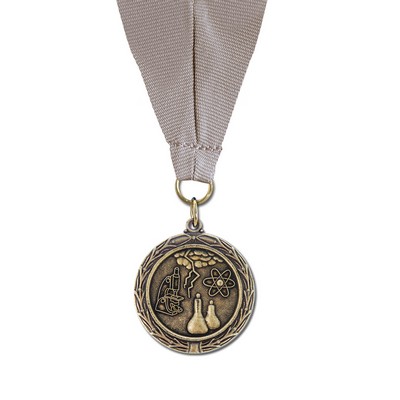 1½" Science Cast MX Medal w/Grosgrain Neck Ribbon