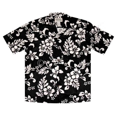 Black Short Sleeve Hawaiian Cotton Shirt with Button Front