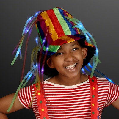 Funny Clown Top Hat w/ Lights & Noodle Hair - BLANK