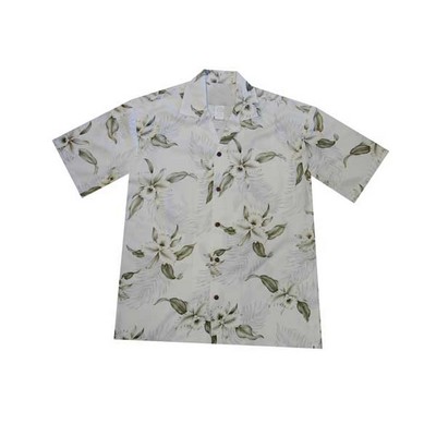White Hawaiian Tropical Print 100% Rayon Silky Feel Bahama Shirt
