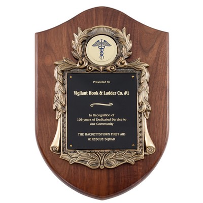 Walnut Plaque with Metal Casting, 10 1/2 x 16"