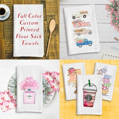 White Vintage Flour Sack Tea Towel with Custom Print