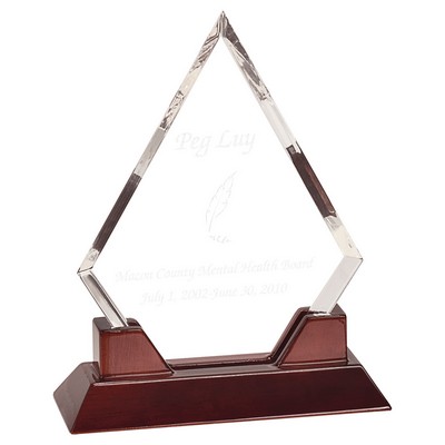9½" Diamond Prestige Acrylic Award w/ Rosewood Piano Finish Base