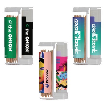 Wooden Toothpicks in a Rectangular Flip-Top Duo w/ SPF 15 Lip Balm