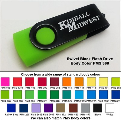 Swivel Black Flash Drive - 8 GB Memory - Body PMS 368
