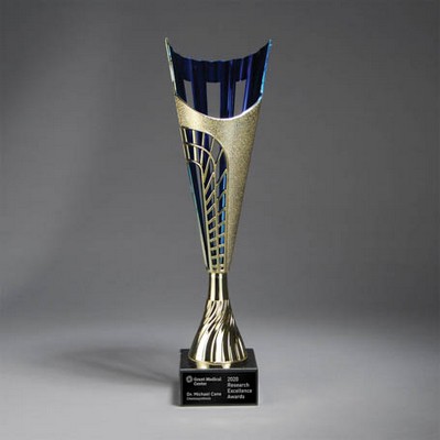 Large Gold Finish Plastic Cup on Marble Base (Gold/Blue)