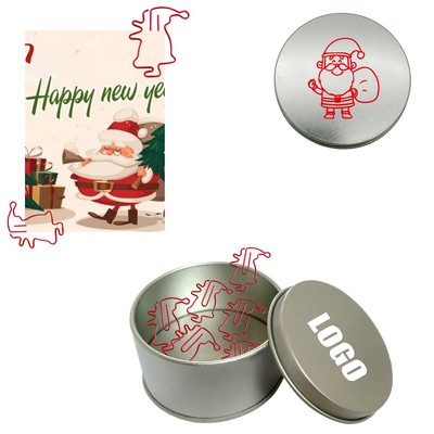 Santa Claus Shaped Paper Clips in Tin Box