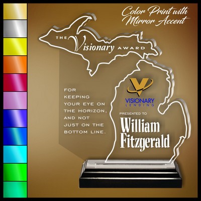 9" Michigan Clear Acrylic Award with Color Print and Mirror Accent