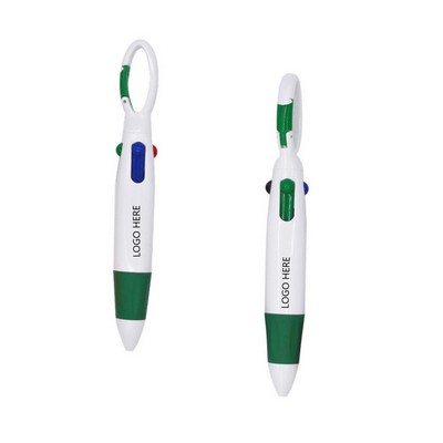 4 Color Ballpoint Pen w/Carabiner