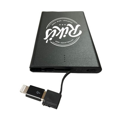 2500mah Credit Card Shape Power Bank w/Built-in Cable