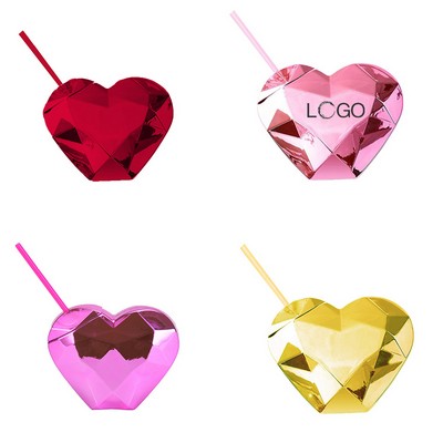 24Oz Heart Shaped Cup With Lid And Straw