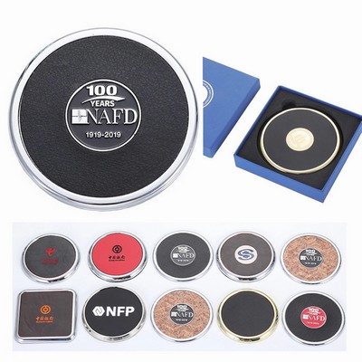 Sliver Matal Ring Leather Coasters