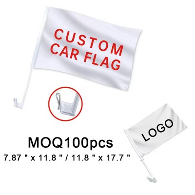 7 4/5"x11 4/5" Custom Polyester Double Sided Car Flag (MOQ 100pcs)