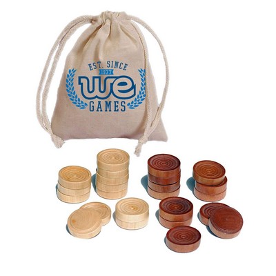Wood Backgammon Pieces with Cloth Pouch