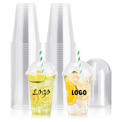 100 Pcs 16 oz Disposable Clear Cups With Dome Lids