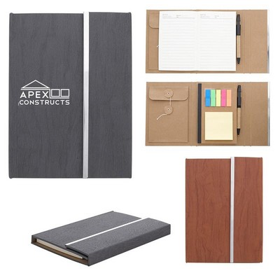 5" X 7" Woodgrain Notepad With Sticky Notes And Flag