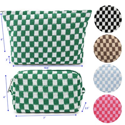 2 Pieces Large Checkered Cosmetic Bag Set