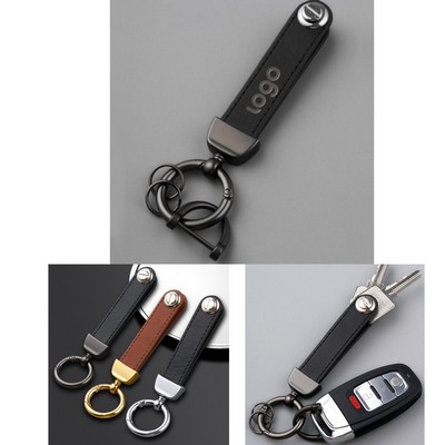 Pu Leather Round Button Keychain