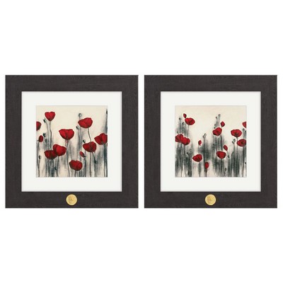 "Floral I and II" Art Print W/ Gold Medallion