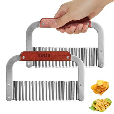Wavy Edge Slicer Cutter Knife With Wooden Handle