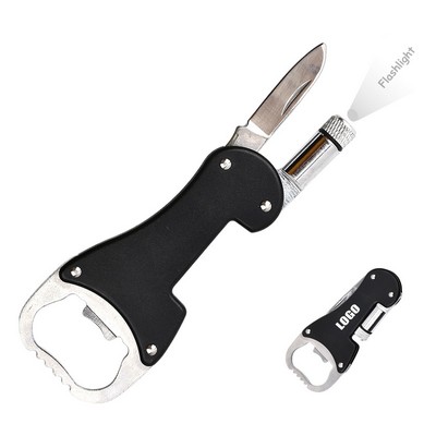 3" 1 Steel and Aluminum Bottle Opener with Flashlight and Knife