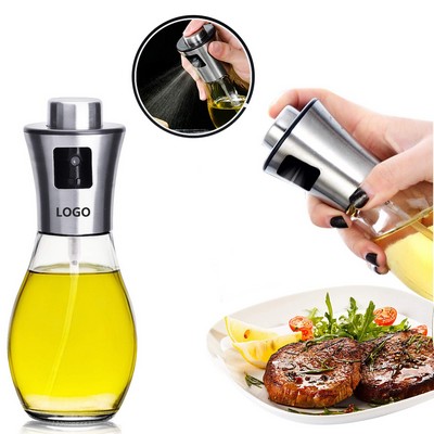 7 Oz Round Oil Sprayer Bottle Dispenser with Stainless Steel Lid and BPA-Free Glass