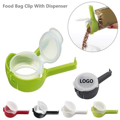 Food Bag Dispenser With Sealing Clip Pour Spout And Buckle Design