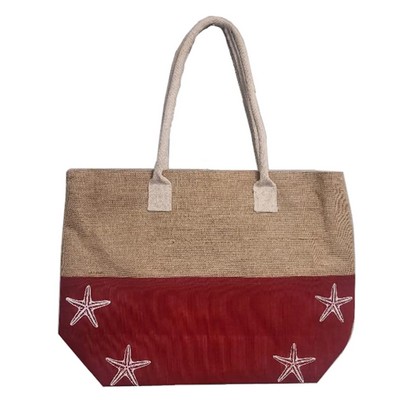 Mannitok Jute/Cotton Resort Tote, Tan/Red