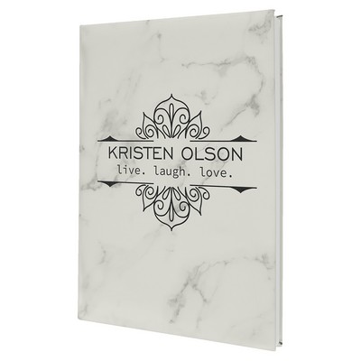 7" x 9.75" White Marble Leatherette Journal w/Lined Notepad