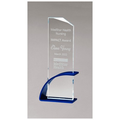 3.9" x 8.5" x.5" Thick Blue Clear Glass Award
