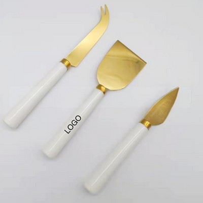 Ceramic Handle Gold Cheese Knife Three-Piece Set