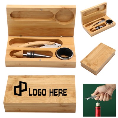 3 Piece Wine Stopper Set W/ Wooden Box
