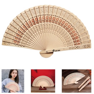7.87" Length Vintage Wooden Handheld Folding Fan