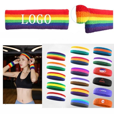 7 1/2" LGBT Pride Rainbow Terry Elasticity Sport Headband Parade Hairband Sweatband MOQ100PCS