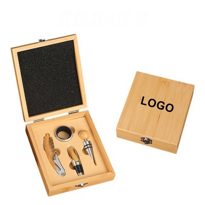 4 Piece Bamboo Wine Tool Set
